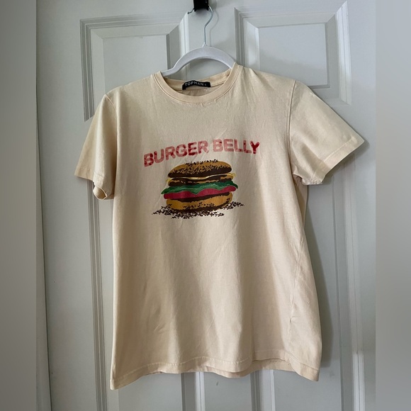 Topman “Burger Belly” graphic short sleeve t-shirt..mellow yellow unisex size S - Picture 1 of 4